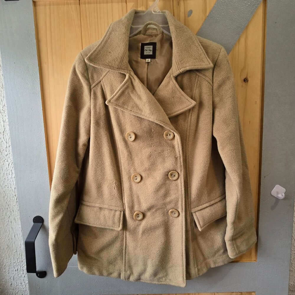 Old Navy Womens Double-Breasted Pea Coat Beige Size S Wool Blend‎